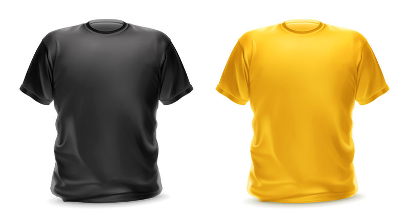 黑色和黄色T恤，矢量隔离物体