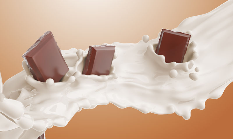一块巧克力掉在牛奶流里溅起水花