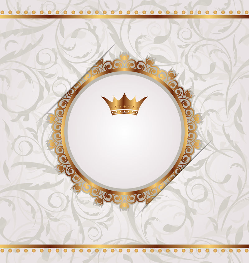 金色复古纹章皇冠，无缝花卉纹理