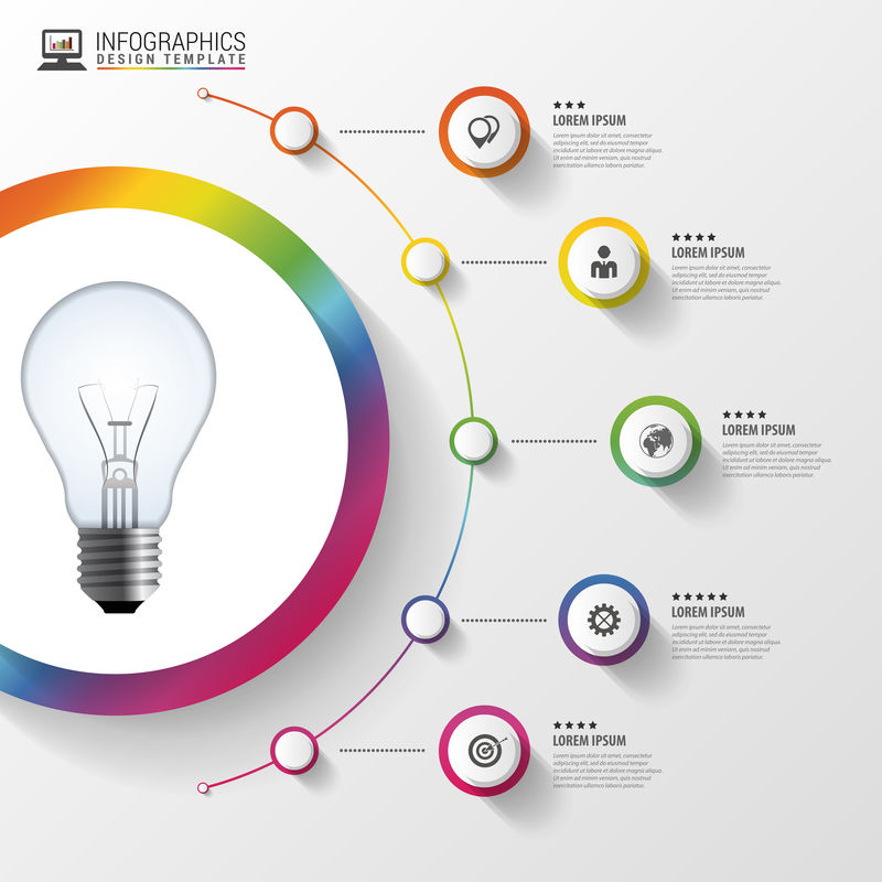 用于信息图形的带有圆形元素的灯泡-矢量图示