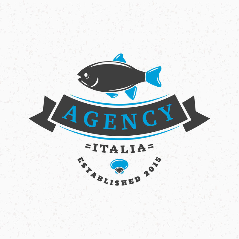鱼。复古设计元素的标志，徽章，徽章，标签。商业标志模板。纹理背景