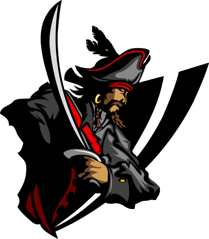 带有剑和帽子图案插图的海盗吉祥物