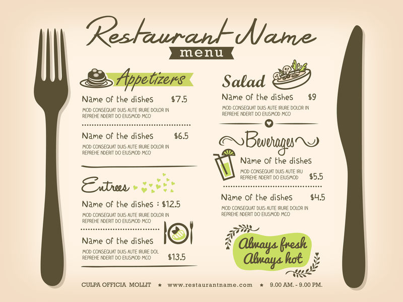 餐厅Placemat菜单设计模板布局