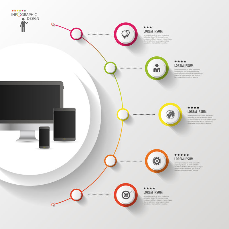 信息图形设计模板-带图标的彩色圆圈-矢量图示