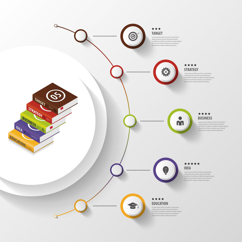 信息图表-商业书籍-带图标的彩色圆圈-矢量