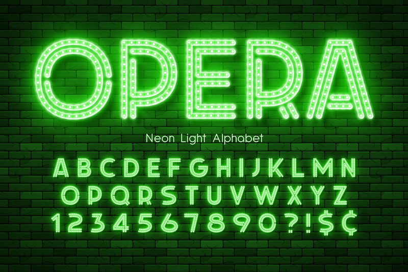霓虹灯3d字母表，led额外发光字体。
