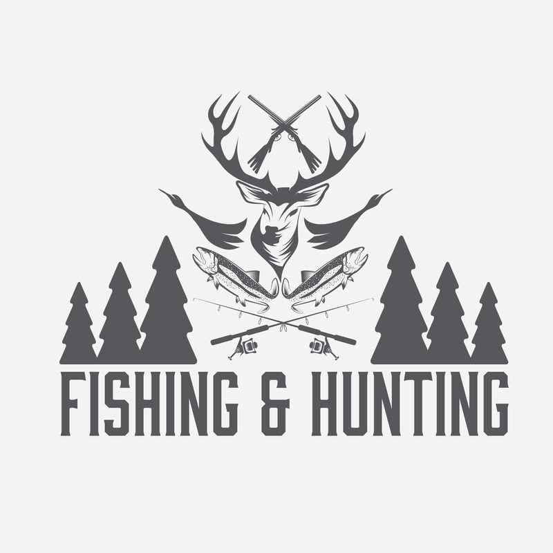 狩猎和捕鱼古董徽章矢量设计模板