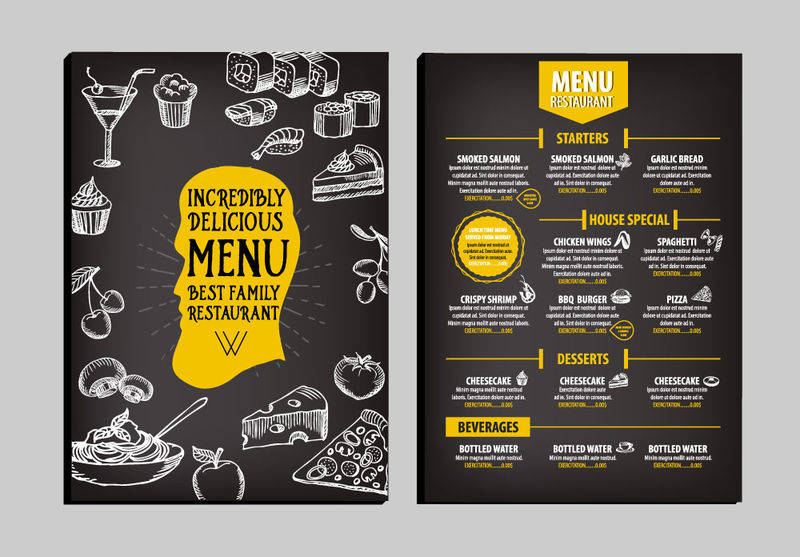 餐厅咖啡馆菜单，模板设计。食物传单