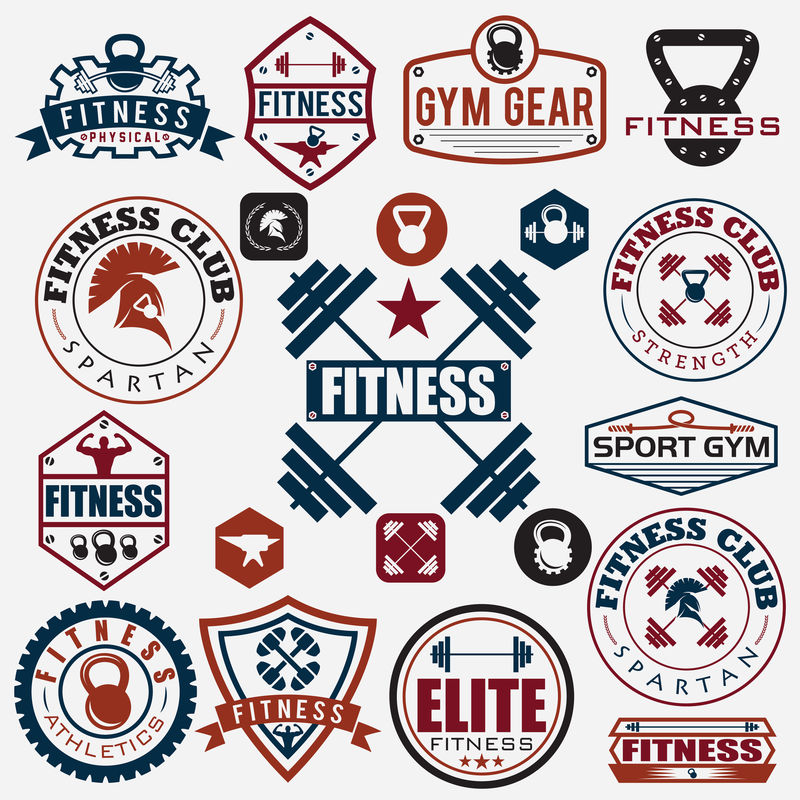 各种运动健身图标和设计元素的集合