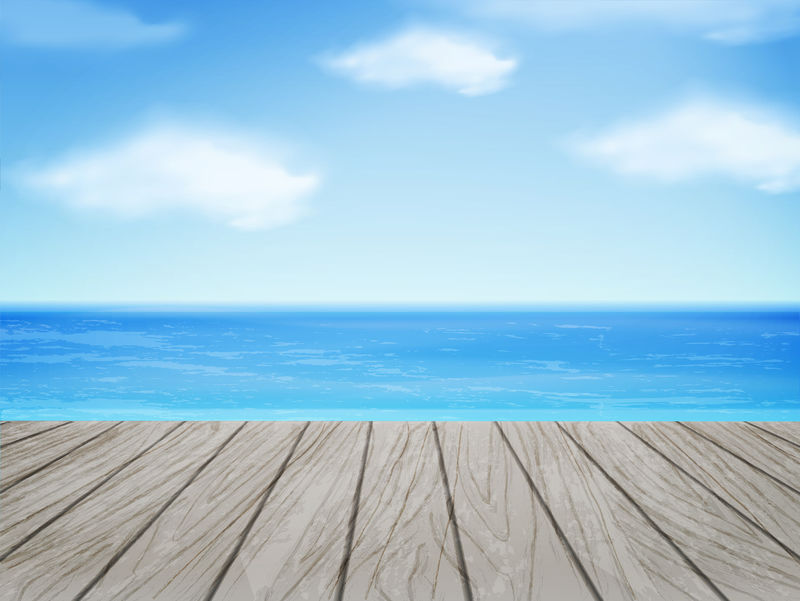 碧海蓝天的木地板