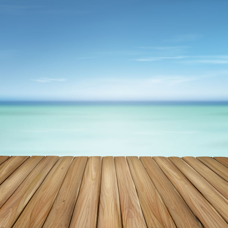 碧海蓝天的木地板