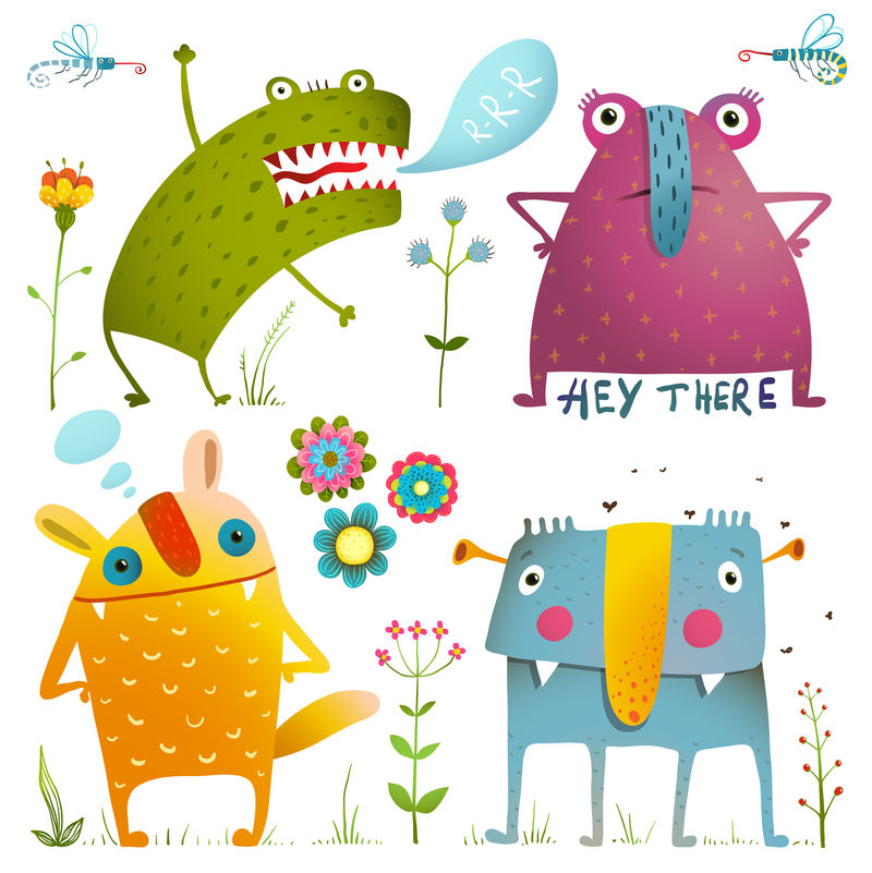 有趣可爱的小怪物为孩子们设计五颜六色的收藏
