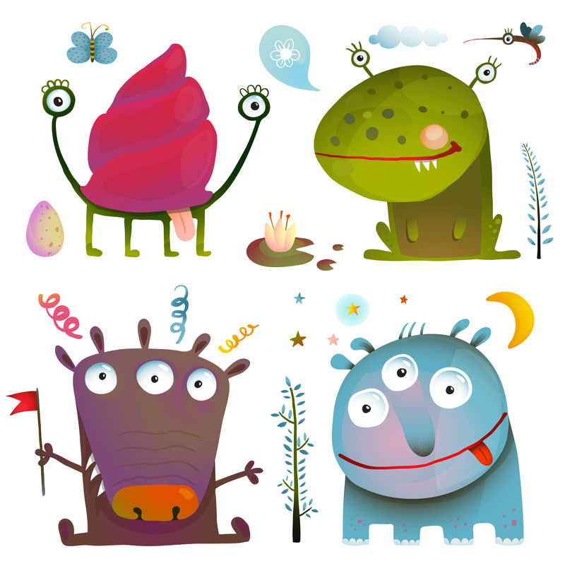 有趣可爱的小怪物为孩子们设计五颜六色的收藏