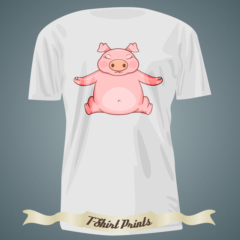 瑜伽猪卡通T恤设计