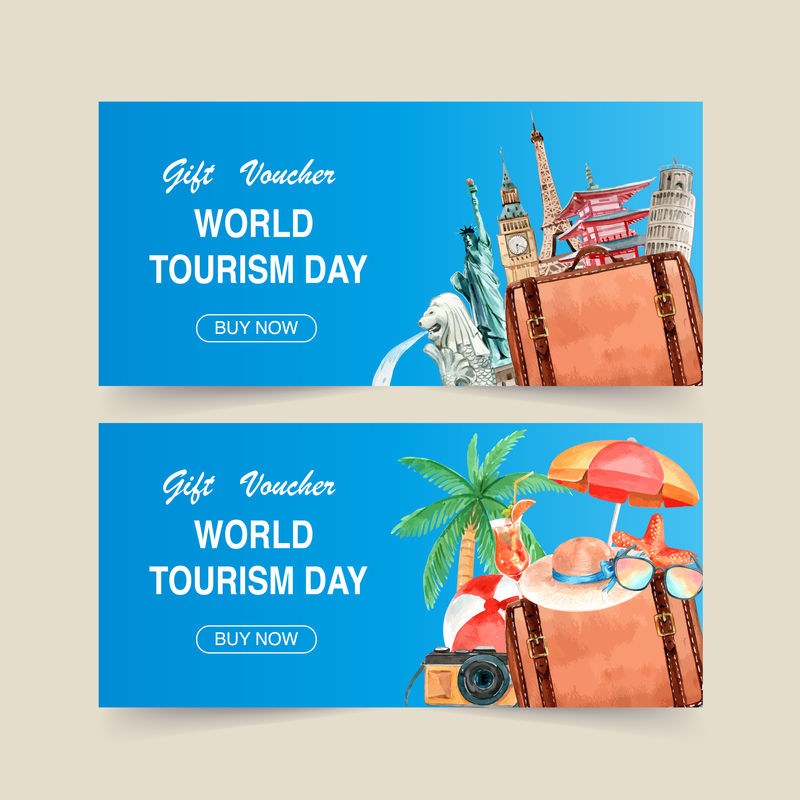 旅游券设计，每个国家的地标，椰子，c
