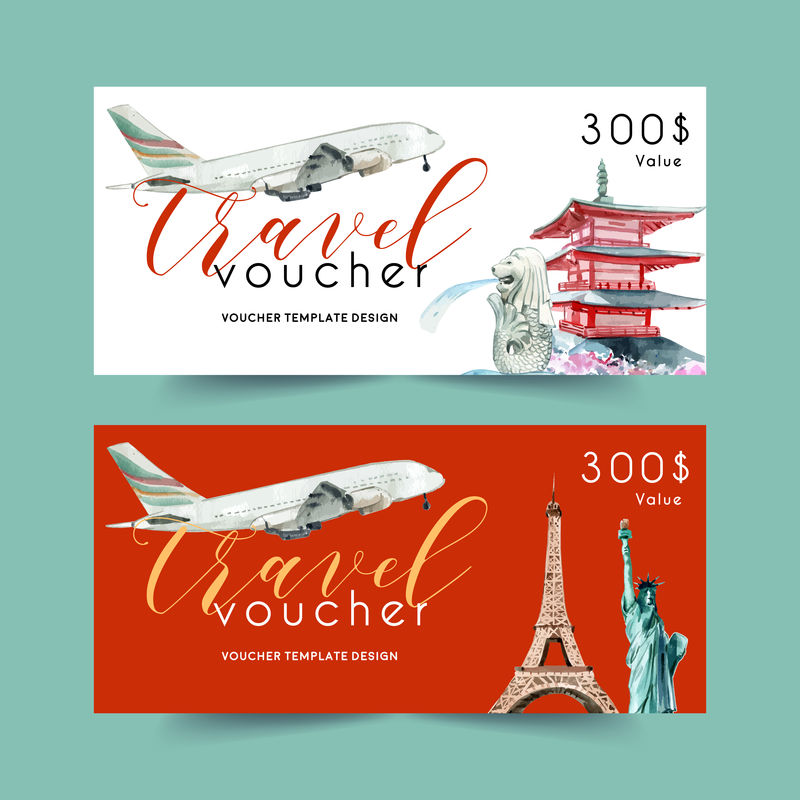 日本、新加坡、法国地标旅游券设计