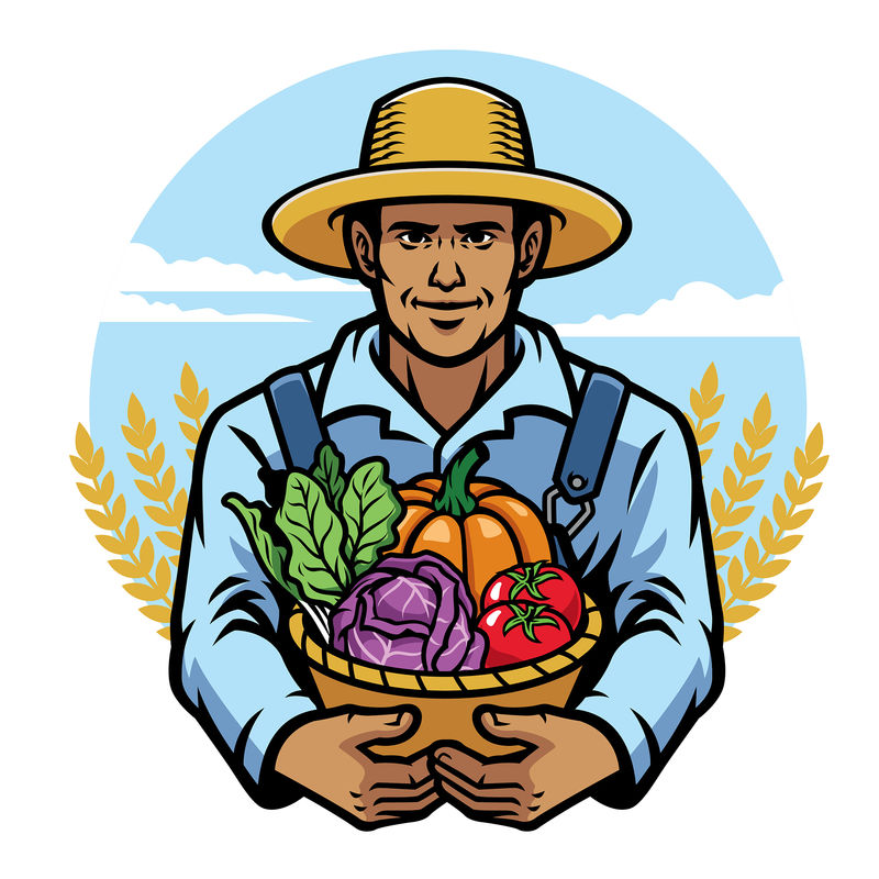 农民提着装满蔬菜的篮子
