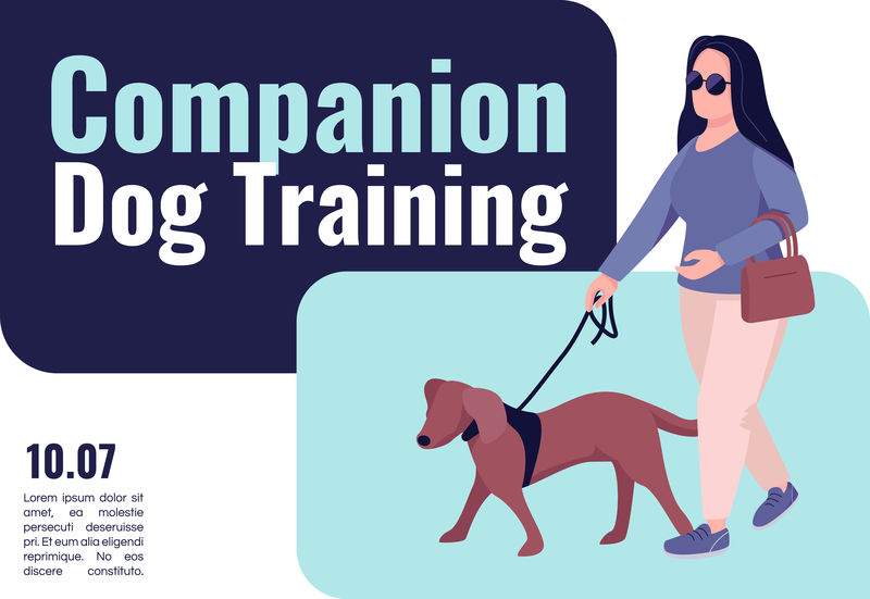 同伴犬训练横幅平面矢量模板。宣传册，采购订单