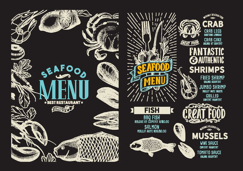 海鲜菜单手绘餐厅食品模板