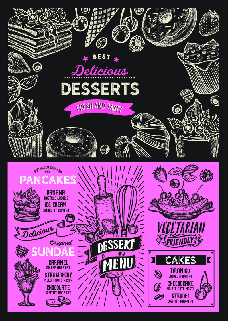 餐厅甜点菜单-手绘涂鸦食物模板