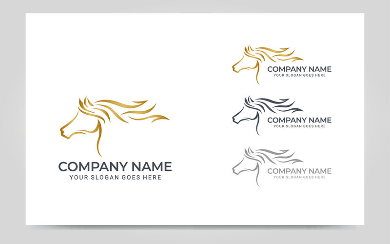 现代金色抽象马标志设计。动物标志设计
