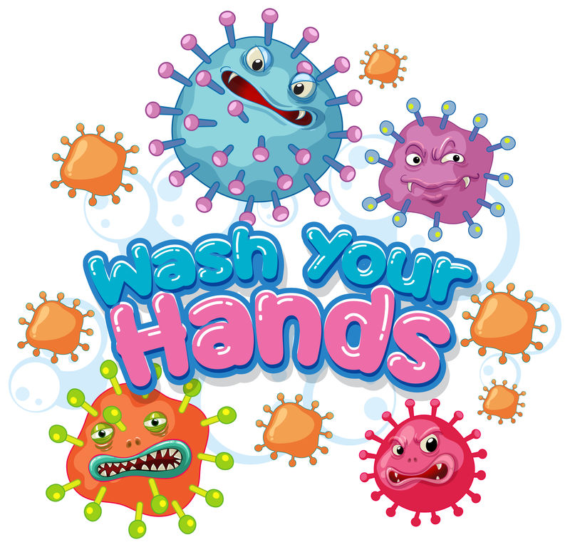 冠状病毒海报设计与单词洗手
