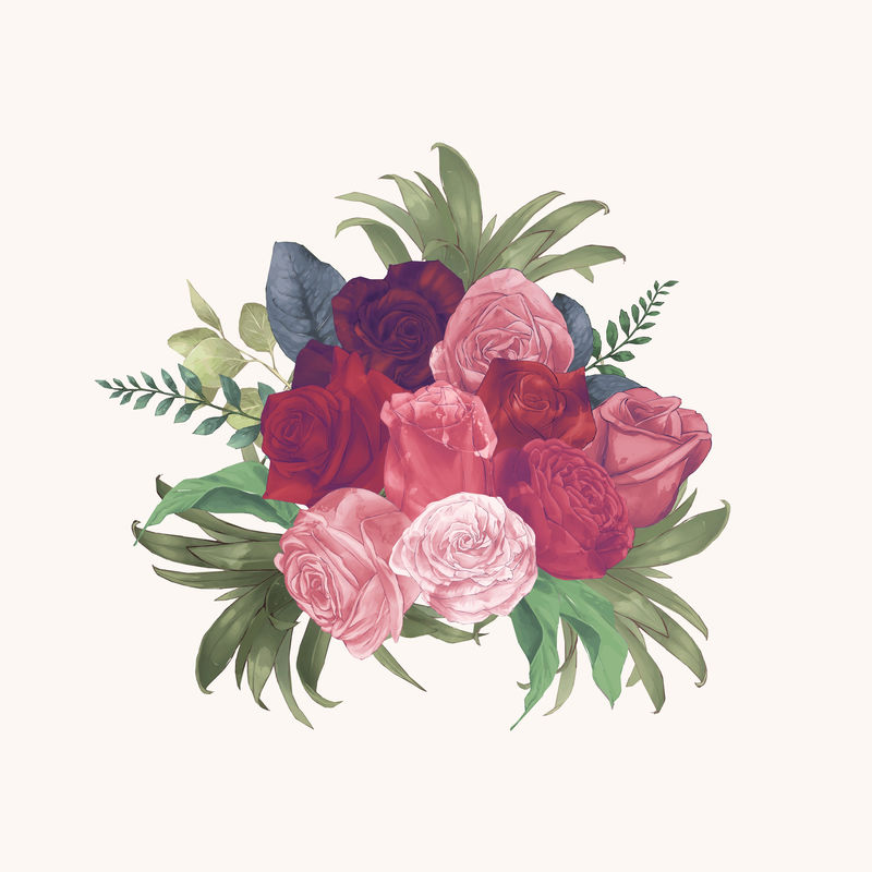 一束玫瑰花的绘画插图