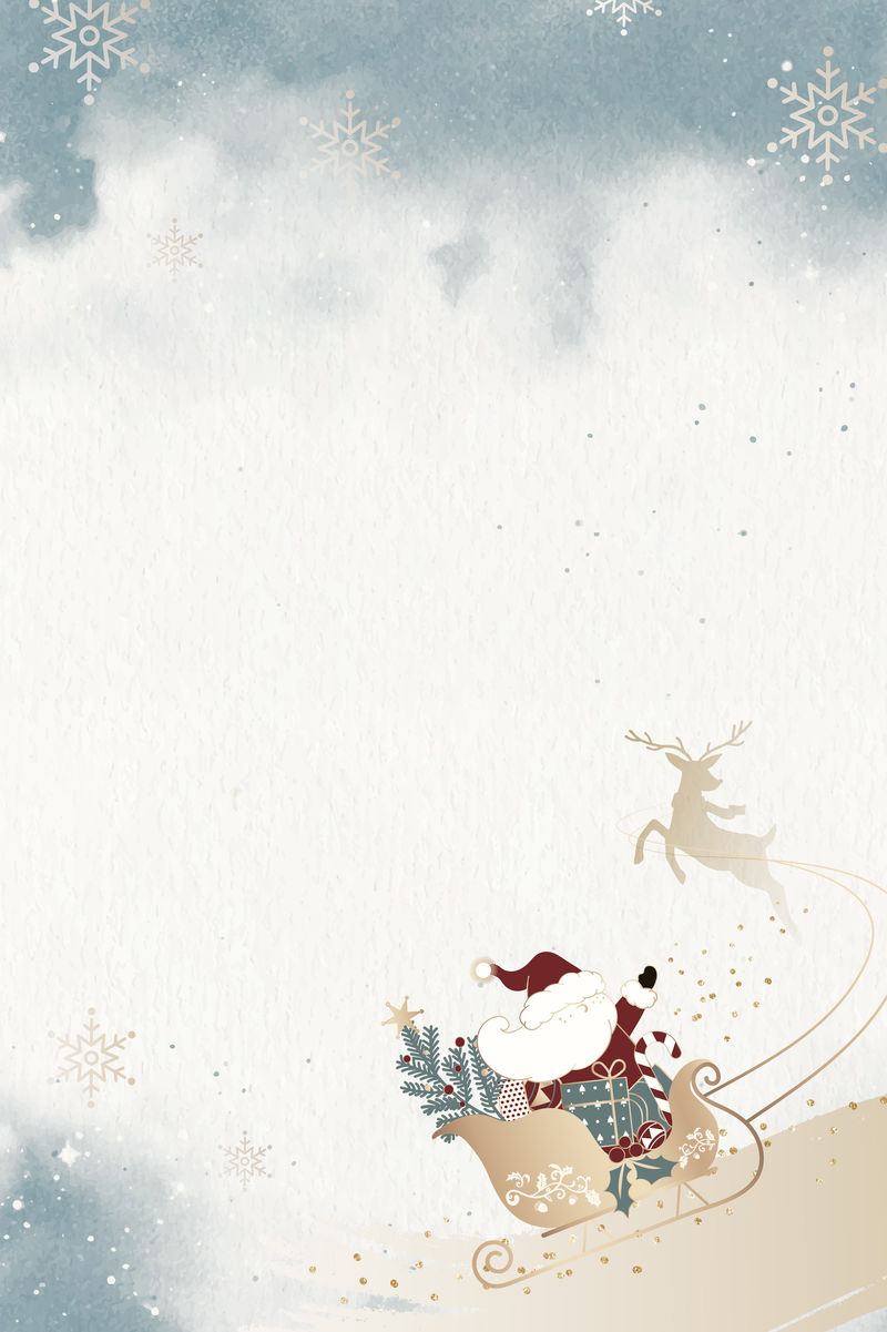 圣诞老人在冬季背景向量上骑着雪橇