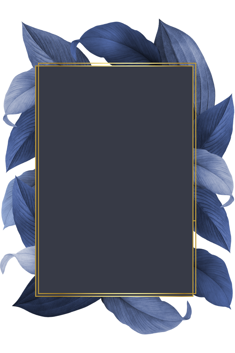 蓝叶金色矩形框背景设计元素