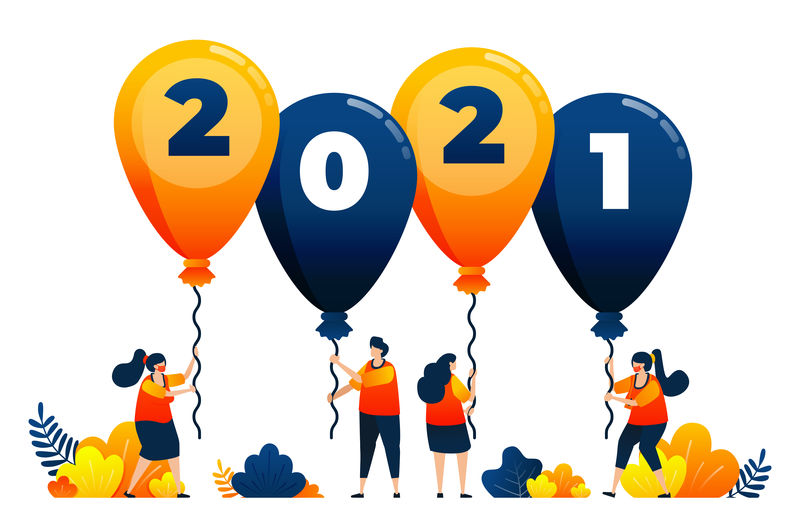 2020年至2021年倒计时，主题是派对和嘉年华气球。矢量插图概念可以用于登陆页，模板，用户界面，网络，移动应用程序，海报，横幅，网站，传单