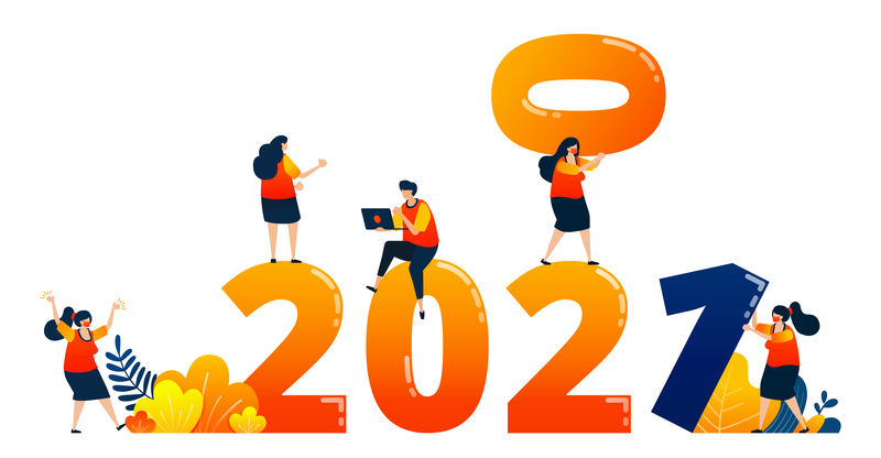 2020年至2021年倒计时，下一年以团队合作为主题。矢量插图概念可以用于登陆页，模板，用户界面，网络，移动应用程序，海报，横幅，网站，传单