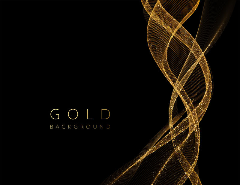 抽象闪亮的金色波浪形设计元素。流动黄金波
