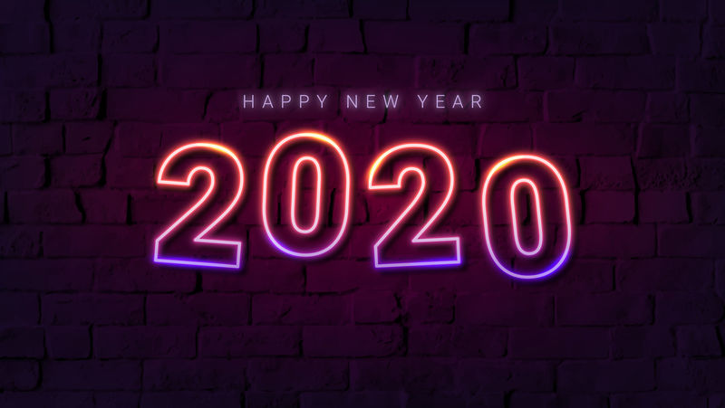 霓虹粉2020新年快乐壁纸矢量