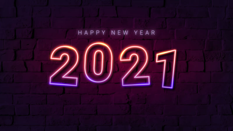 粉色霓虹灯2021新年快乐壁纸矢量