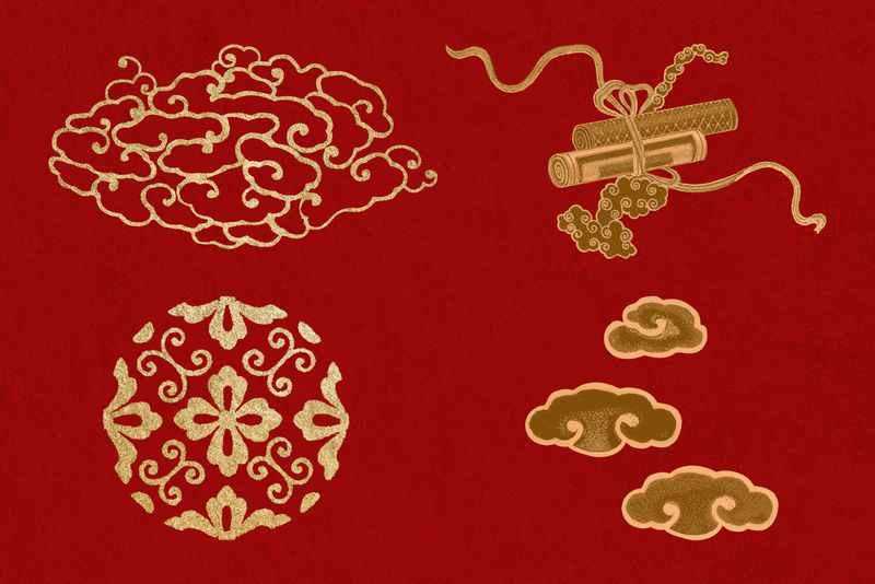 金红色中国艺术符号剪贴画收藏