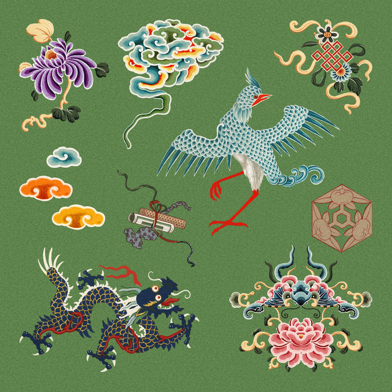 彩色中国艺术装饰装饰剪贴套装