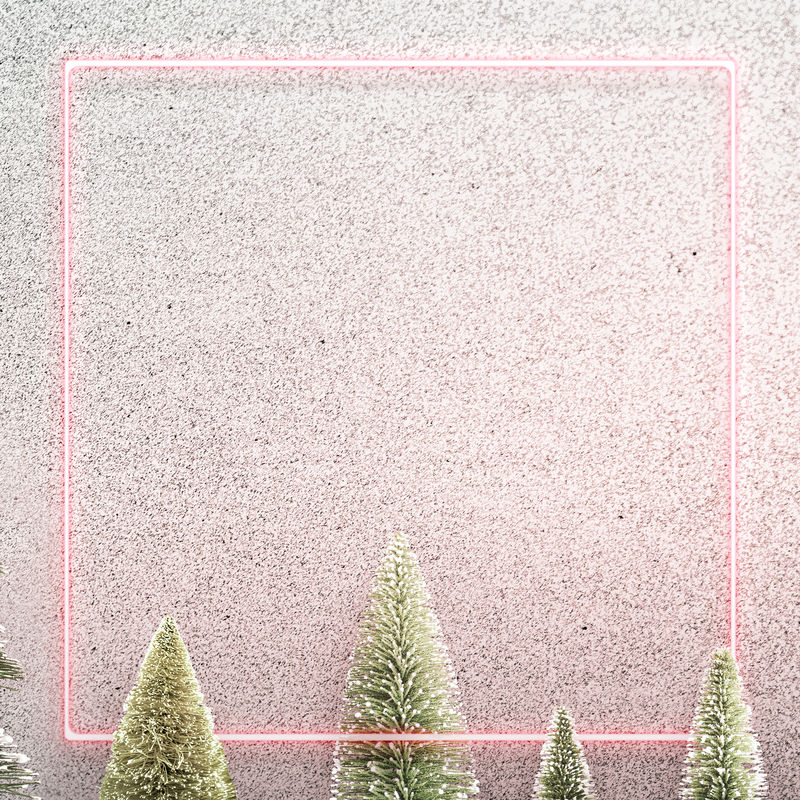 粉红色霓虹灯框架雪地圣诞背景插图
