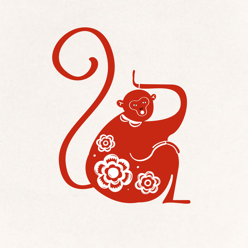 猴子红中国矢量可爱十二生肖动物插画