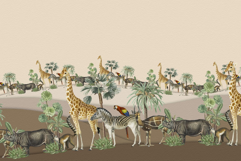 动物图案边框psd框架设计空间为米色背景