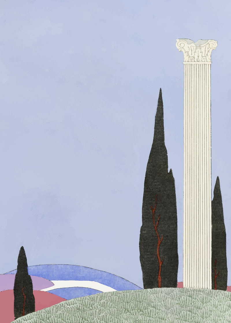 山上的支柱背景矢量设计空间乔治·巴比耶艺术作品的混合