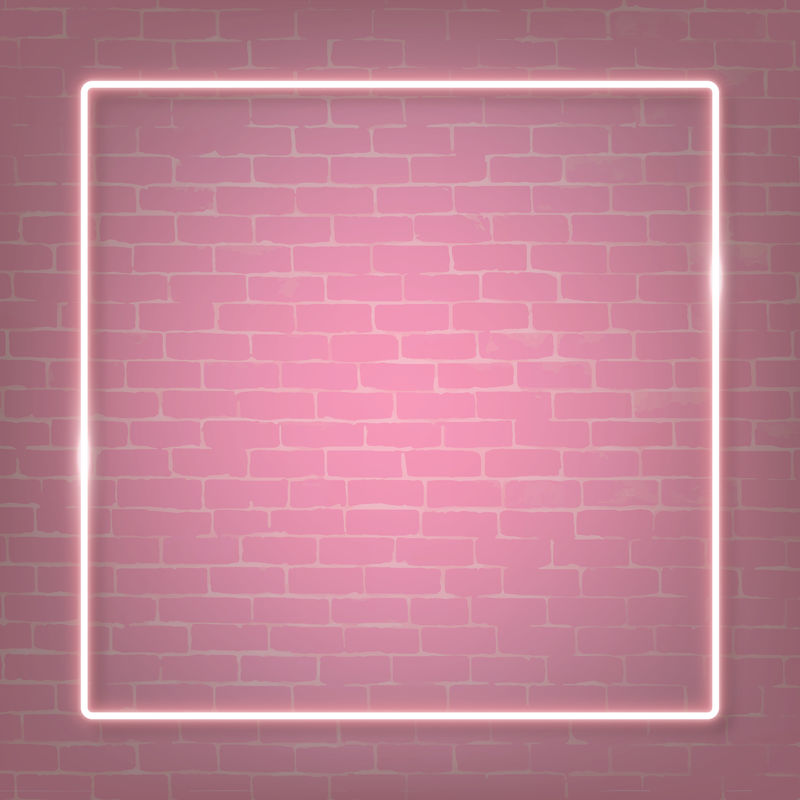 粉色砖墙上的方形粉色霓虹灯框架