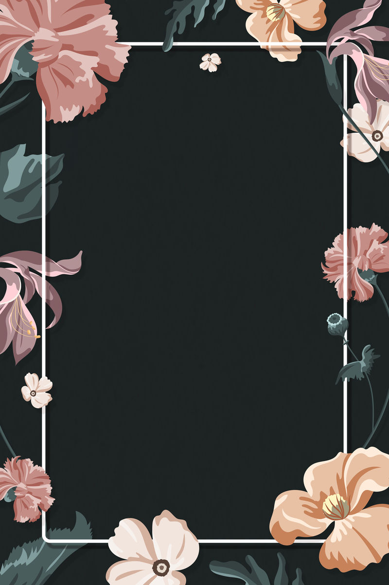 黑色背景载体上的彩色花卉框架