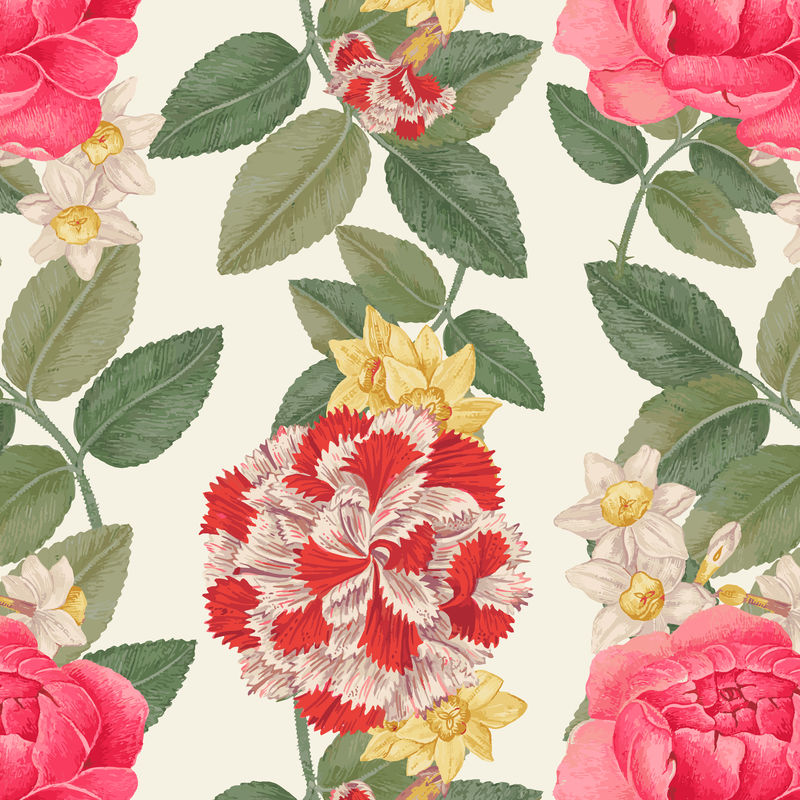 复古花卉图案矢量背景混合自18世纪史密森档案馆的艺术品