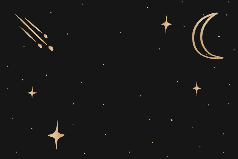 金色psd彗星月亮可爱涂鸦边界星系黑色背景