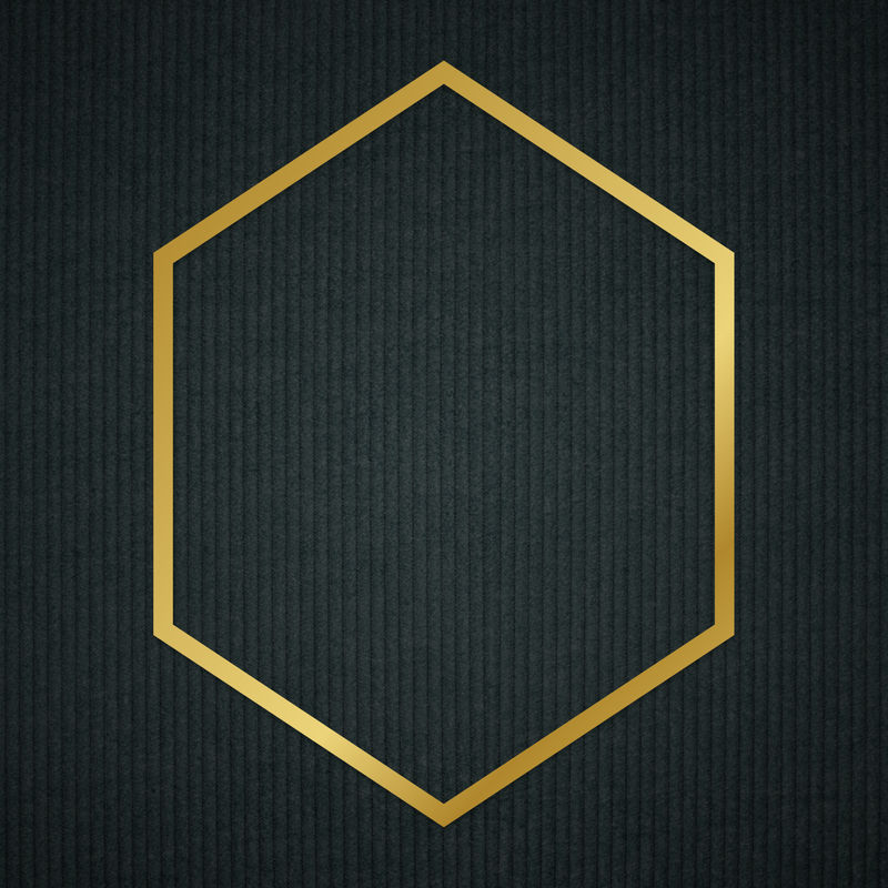 黑色织物纹理背景上的金色六边形框架