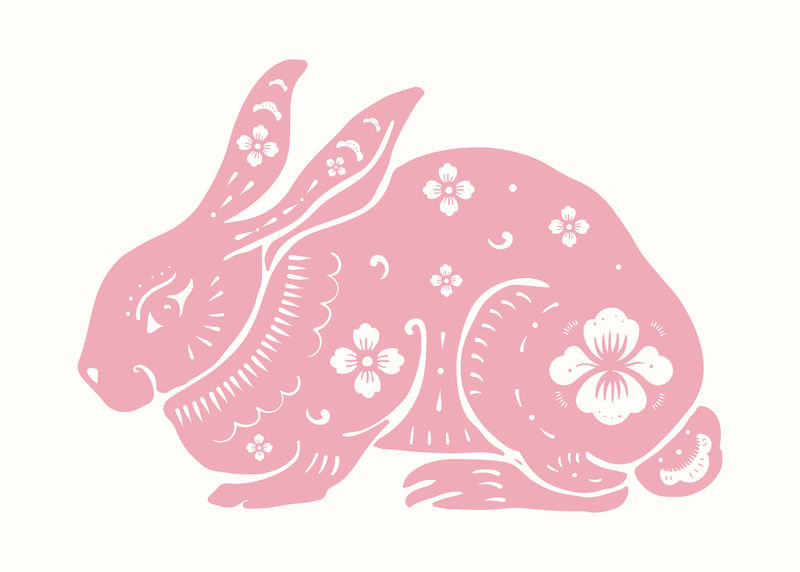兔年矢量粉色中国星座动物贴纸