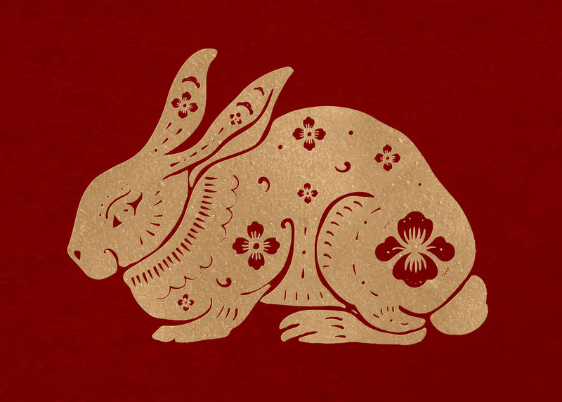 兔年矢量金中国星座动物贴纸