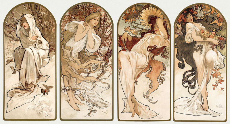 Art nouveau lady four seasons psdremixed from the artworks of卧底\u003Ca href=.