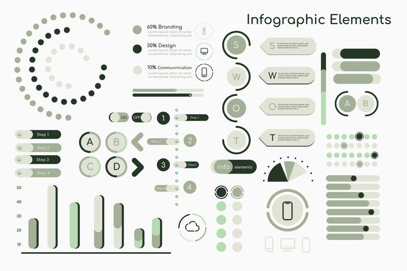 绿色信息图形设计元素矢量集合
