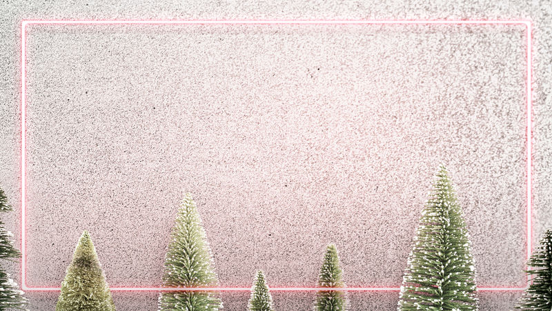粉红色霓虹灯框架雪地圣诞背景插图
